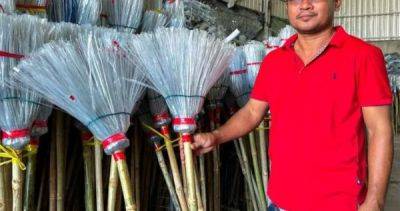 Cambodia 'upcycler' turns tonnes of plastic bottles into brooms